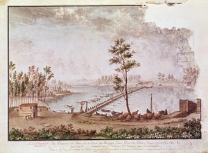 Udsigt over broen over floden Po i Pavia, 1797 af French School